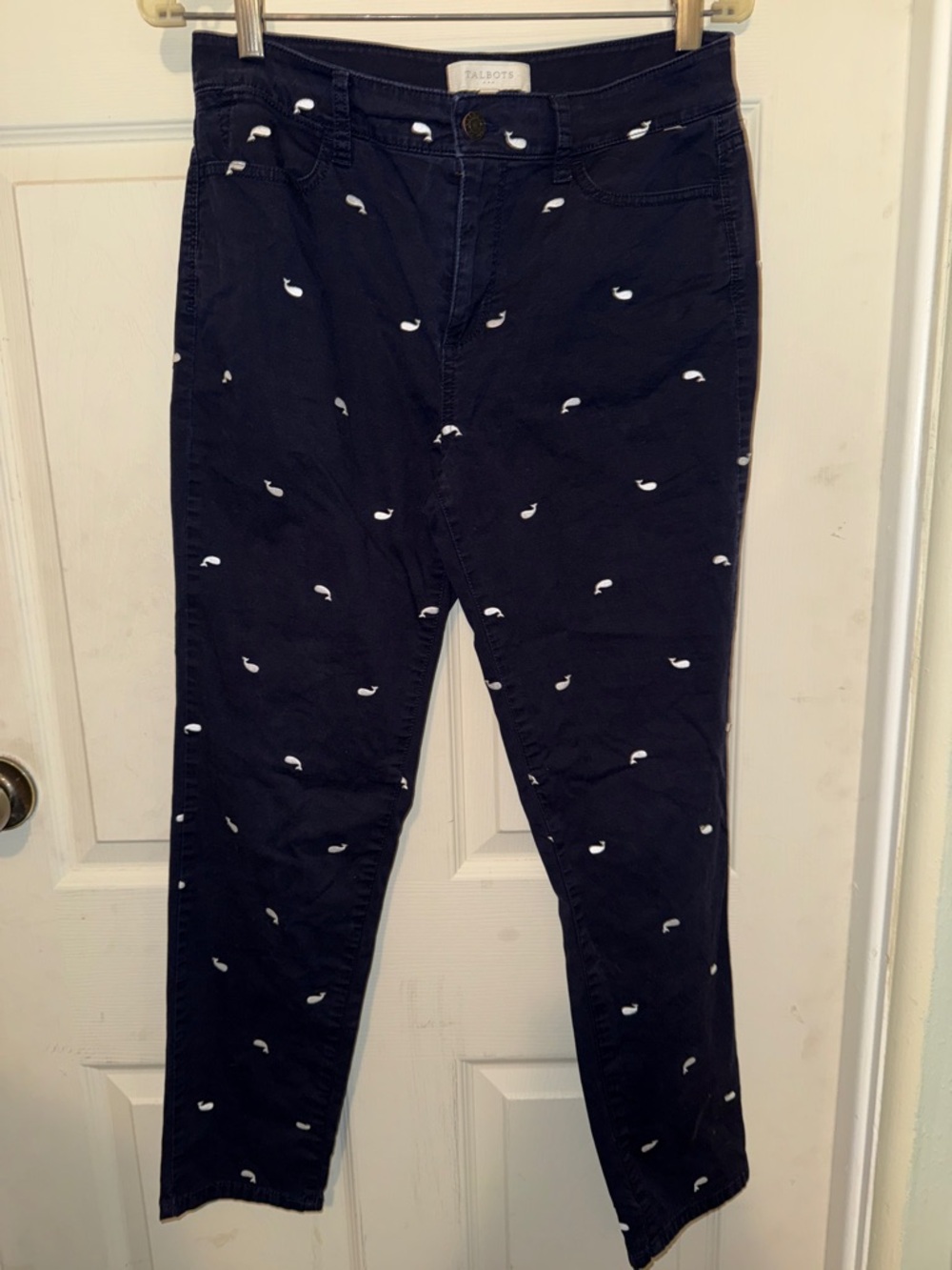 Talbots Navy Whale-Print Slim Pants